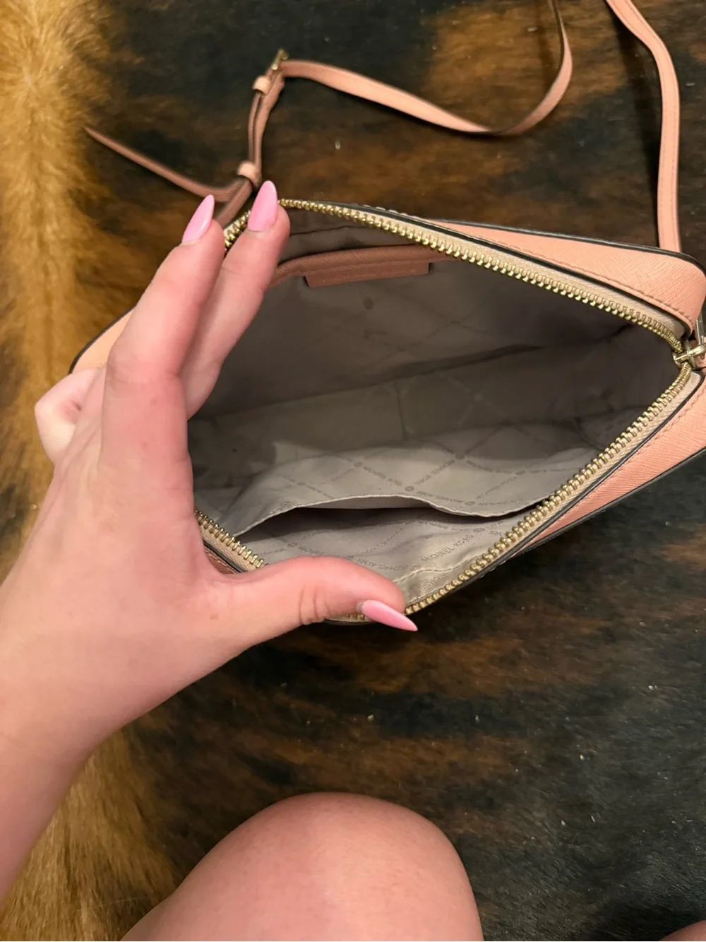 Michael Kors Coral Pink Crossbody Bag with Gold Chain